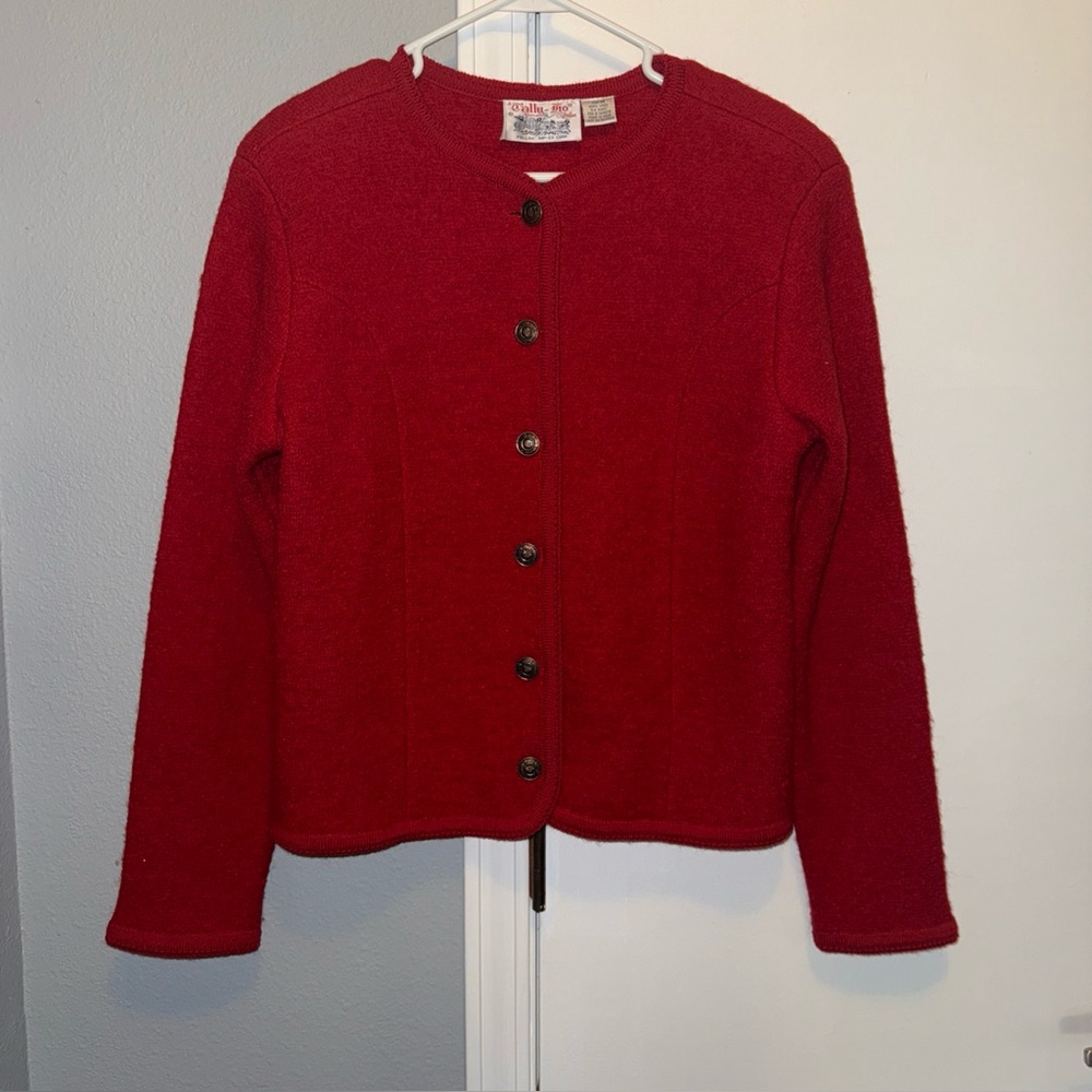 Vintage Tally Ho M Cardigan Sweater Blazer Cherry Red Boiled Wool Button Front